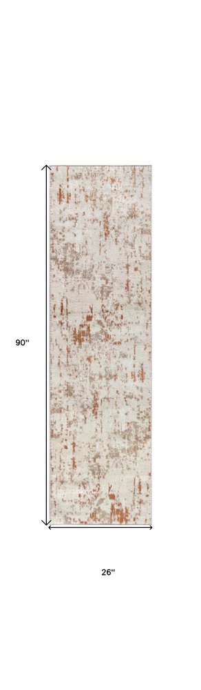 8' Red And Ivory Abstract Runner Rug