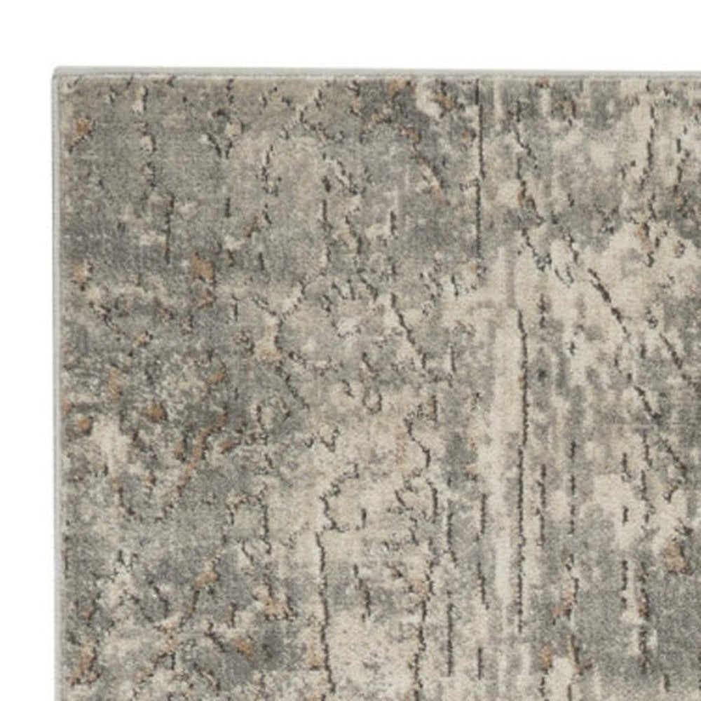 10' Beige And Gray Abstract Runner Rug