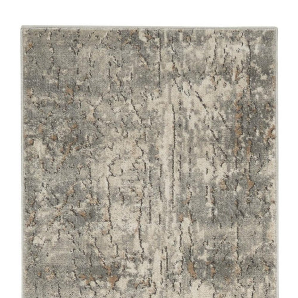 10' Beige And Gray Abstract Runner Rug