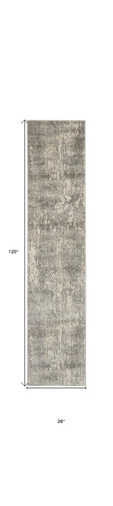 10' Beige And Gray Abstract Runner Rug