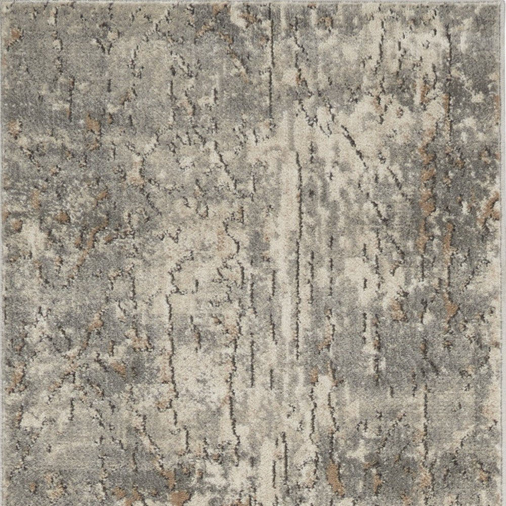 10' Beige And Gray Abstract Runner Rug