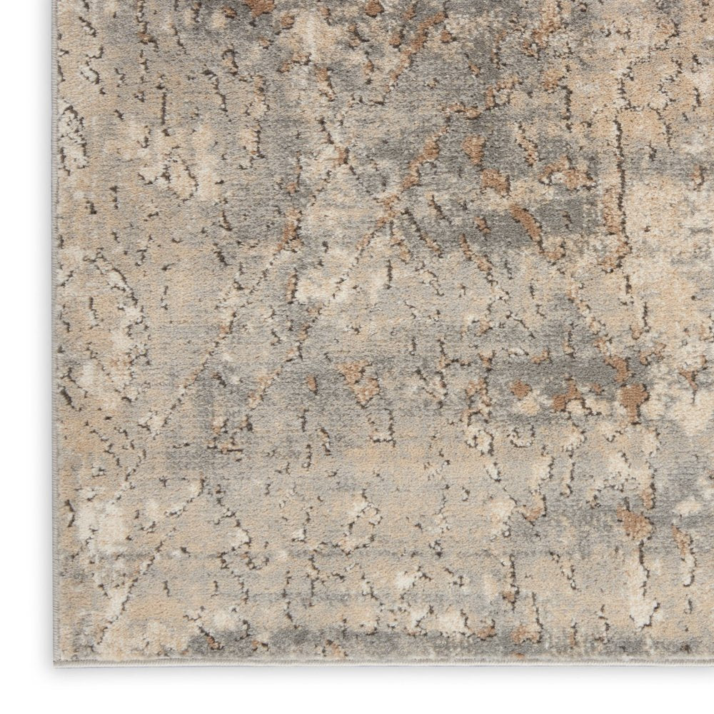 10' Beige And Gray Abstract Runner Rug