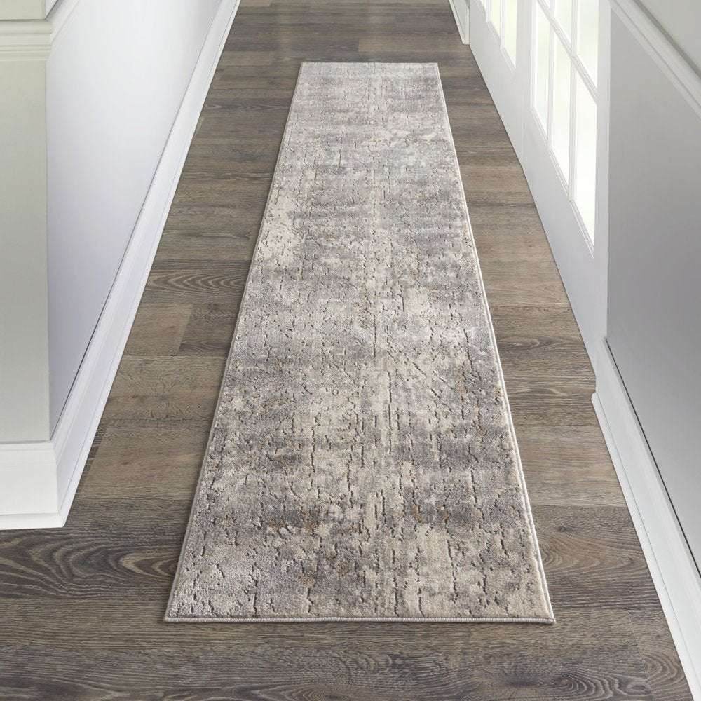 10' Beige And Gray Abstract Runner Rug