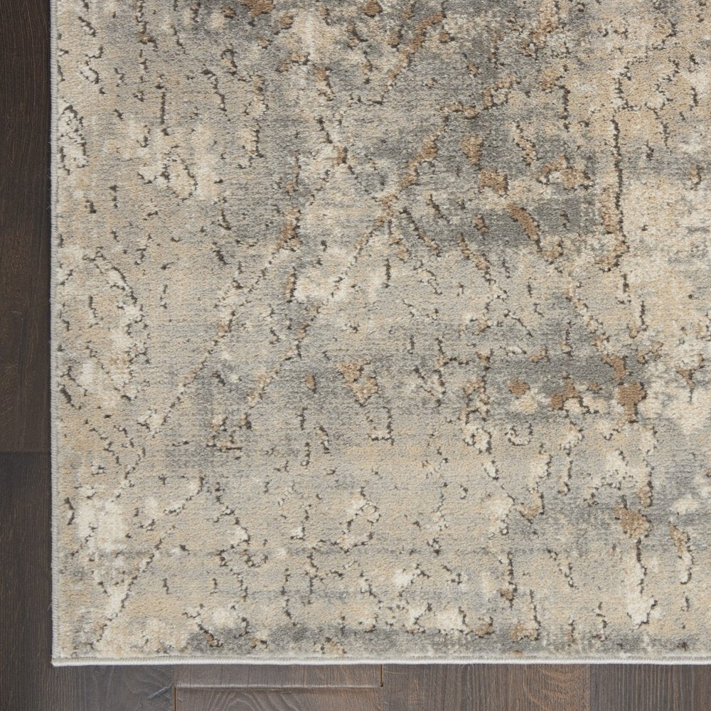 10' Beige And Gray Abstract Runner Rug