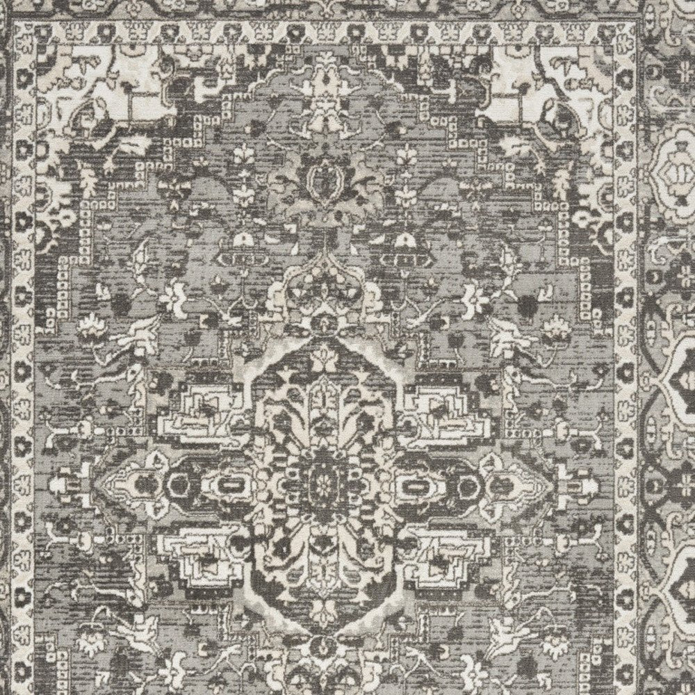 4' X 6' Gray and Ivory Medallion Power Loom Distressed Area Rug