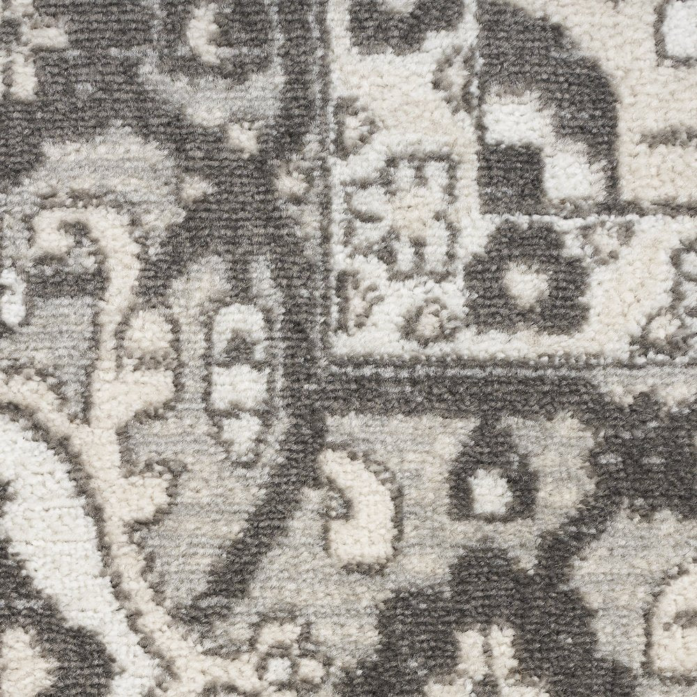 4' X 6' Gray and Ivory Medallion Power Loom Distressed Area Rug