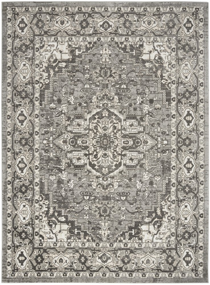 4' X 6' Gray and Ivory Medallion Power Loom Distressed Area Rug
