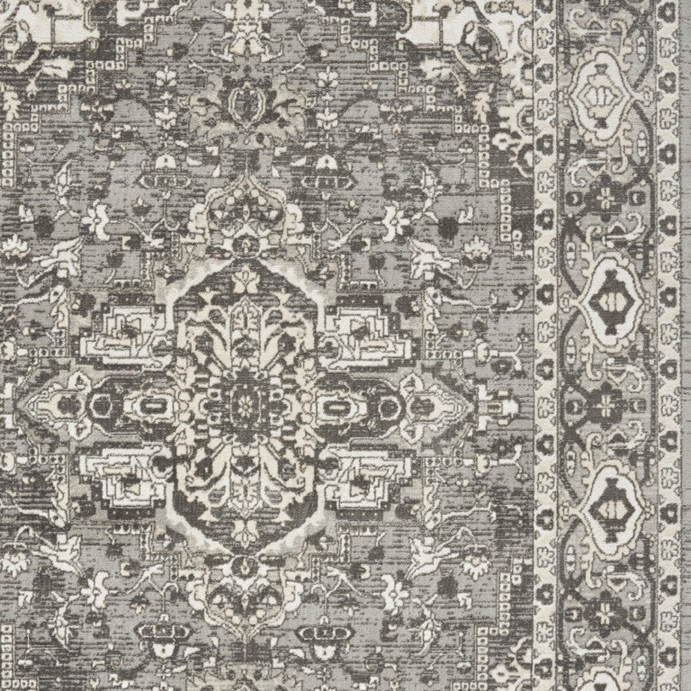 5' X 7' Gray and Ivory Medallion Power Loom Distressed Area Rug