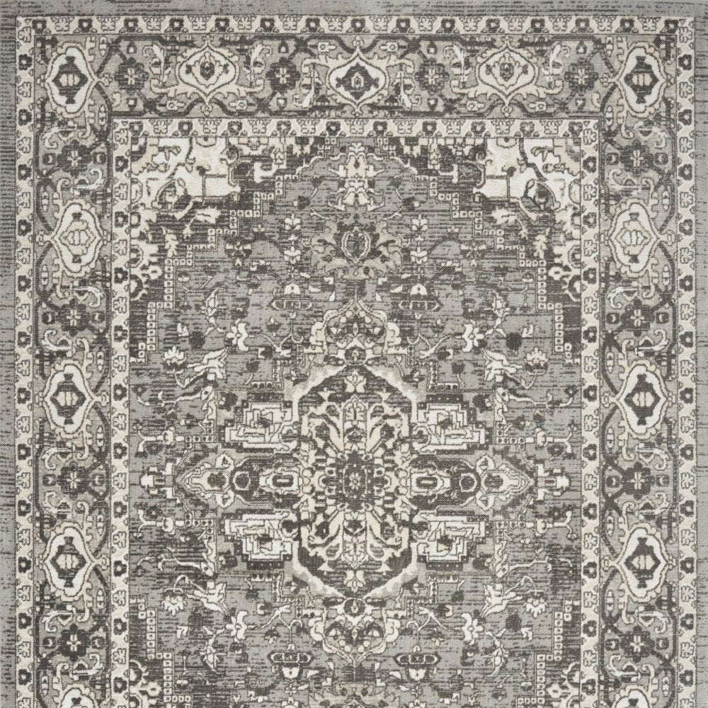 5' X 7' Gray and Ivory Medallion Power Loom Distressed Area Rug