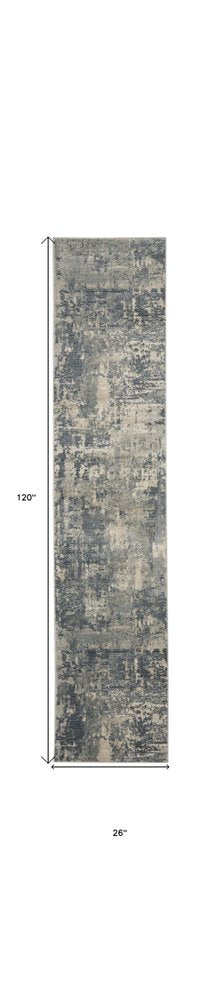 10' Beige And Gray Abstract Runner Rug