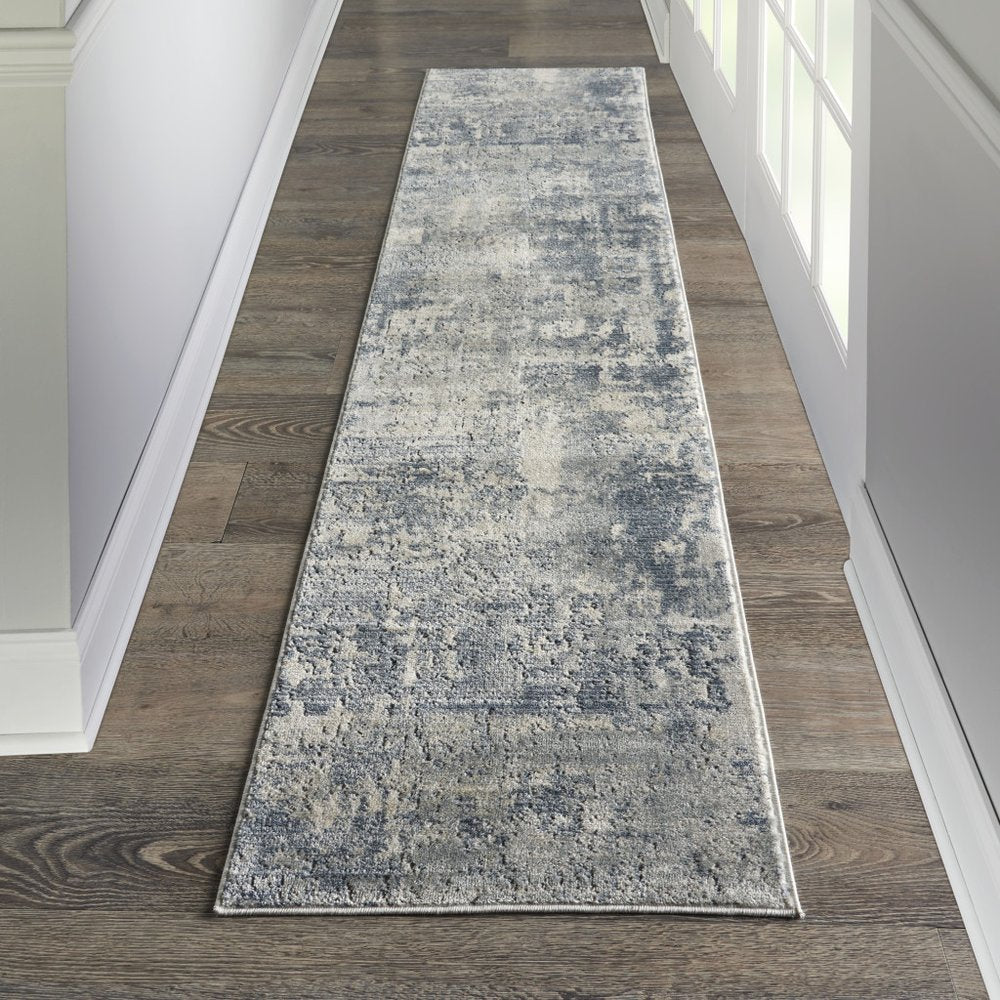 10' Beige And Gray Abstract Runner Rug
