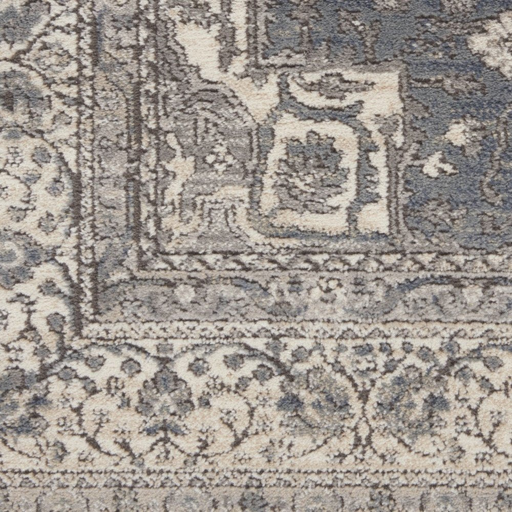 10' Beige Ivory And Gray Medallion Runner Rug