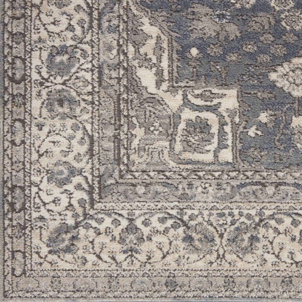 10' Beige Ivory And Gray Medallion Runner Rug