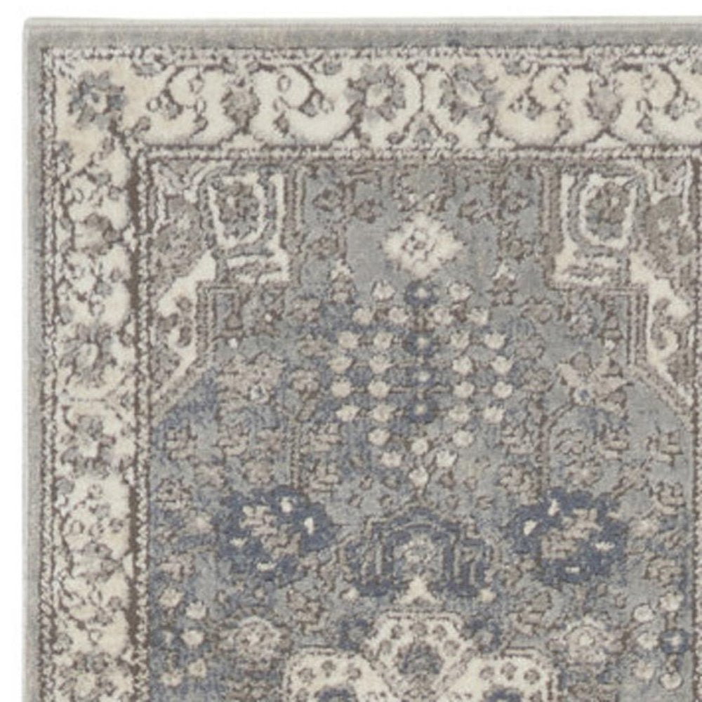 10' Beige Ivory And Gray Medallion Runner Rug
