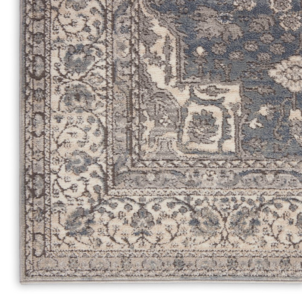 10' Beige Ivory And Gray Medallion Runner Rug