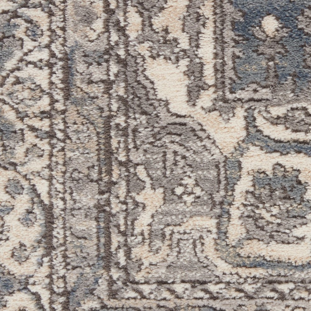 10' Beige Ivory And Gray Medallion Runner Rug