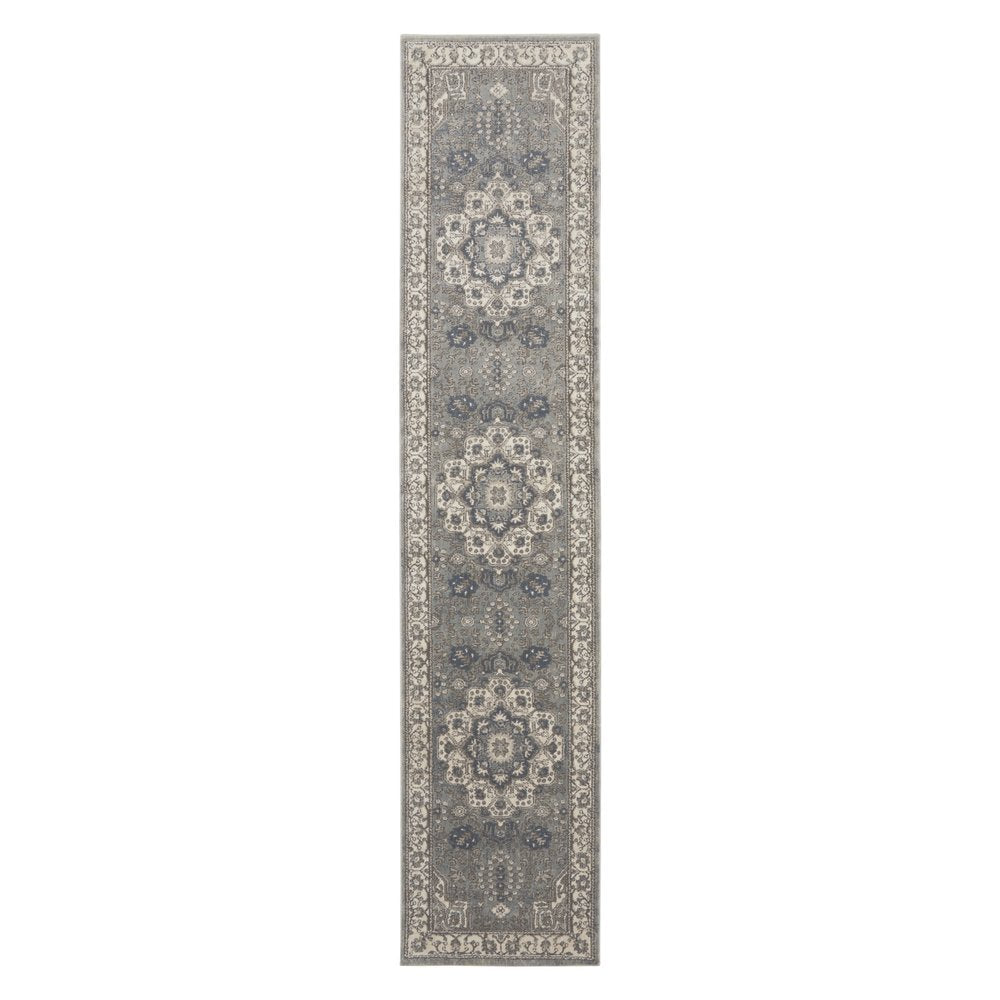 10' Beige Ivory And Gray Medallion Runner Rug