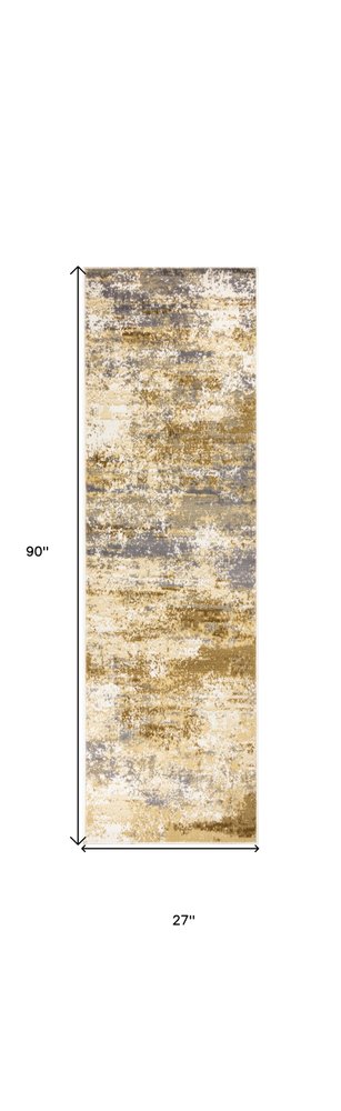 8' Beige And Blue Abstract Runner Rug