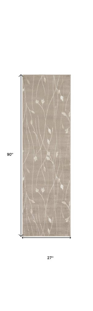 8' Beige And Ivory Floral Runner Rug