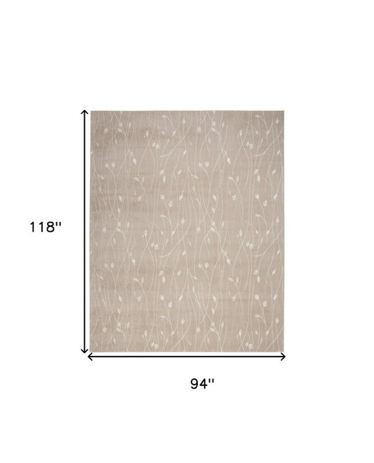 8' X 10' Beige and Ivory Floral Power Loom Area Rug