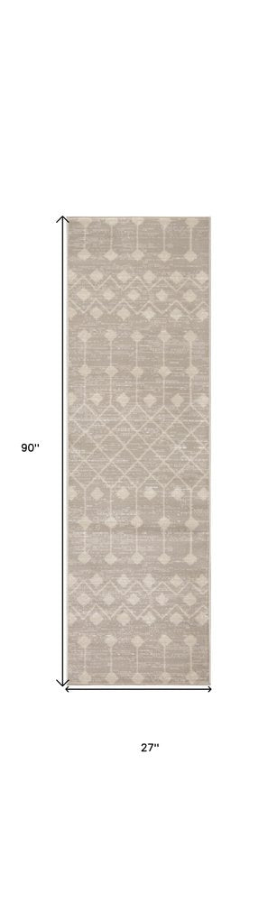 8' Beige And Ivory Moroccan Runner Rug