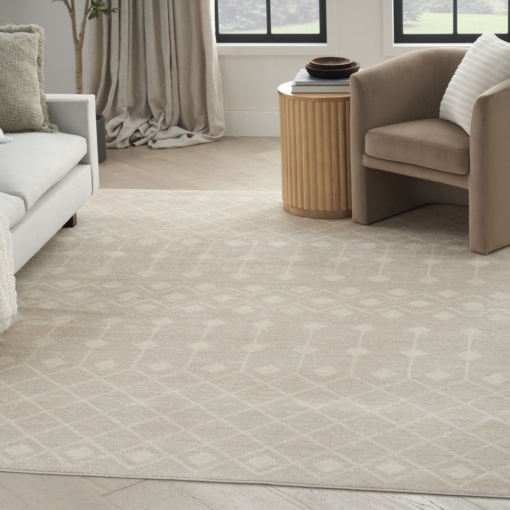 5' X 7' Beige and Ivory Moroccan Power Loom Area Rug
