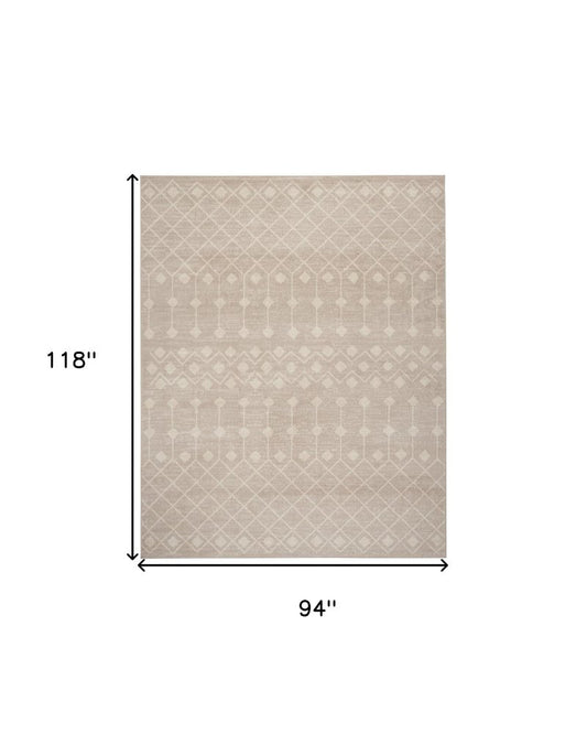 8' X 10' Beige and Ivory Moroccan Power Loom Area Rug
