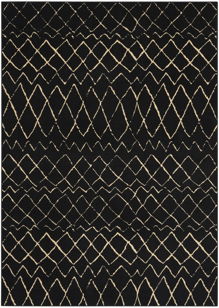 7' X 10' Black and Ivory Abstract Power Loom Distressed Area Rug