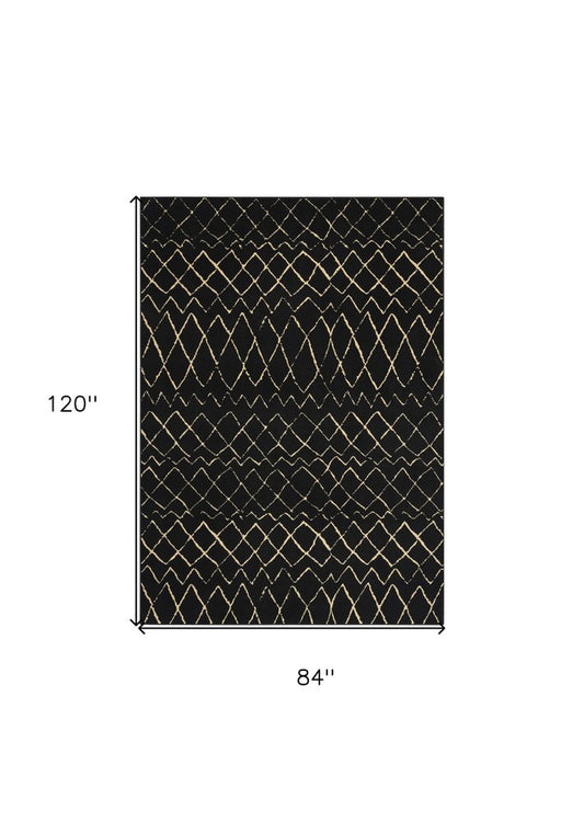 7' X 10' Black and Ivory Abstract Power Loom Distressed Area Rug