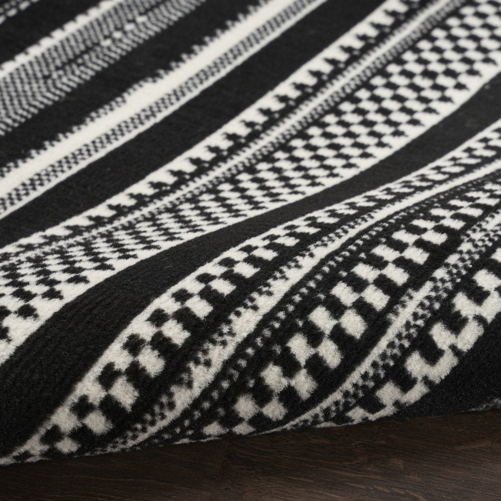 8' Black And White Striped Runner Rug