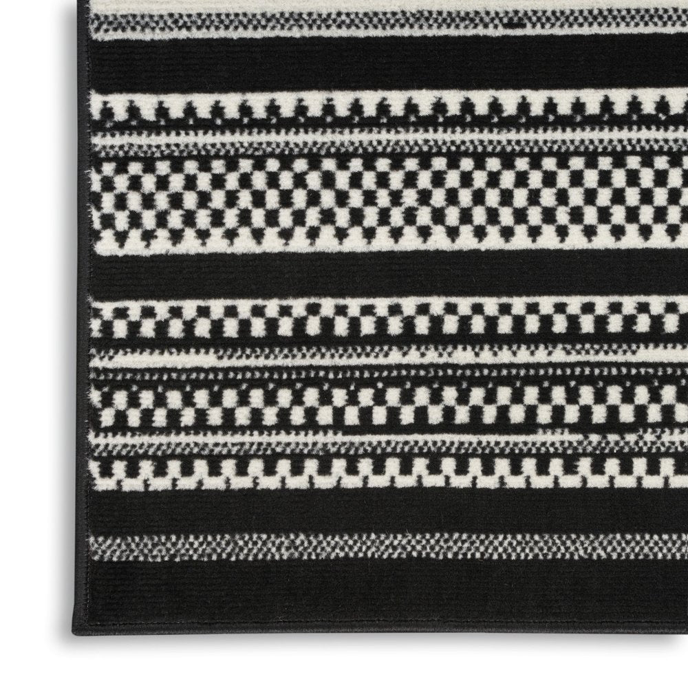 8' Black And White Striped Runner Rug