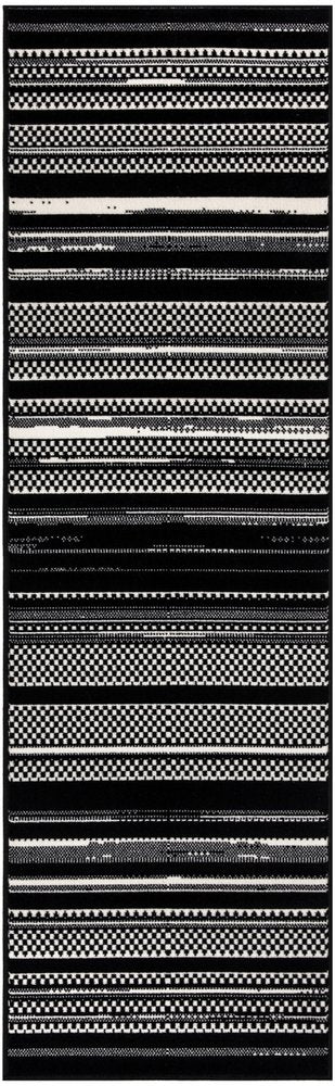 8' Black And White Striped Runner Rug