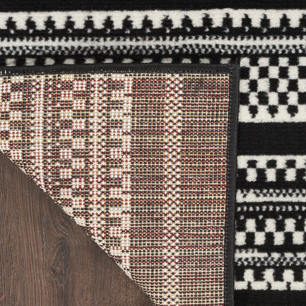 8' Black And White Striped Runner Rug