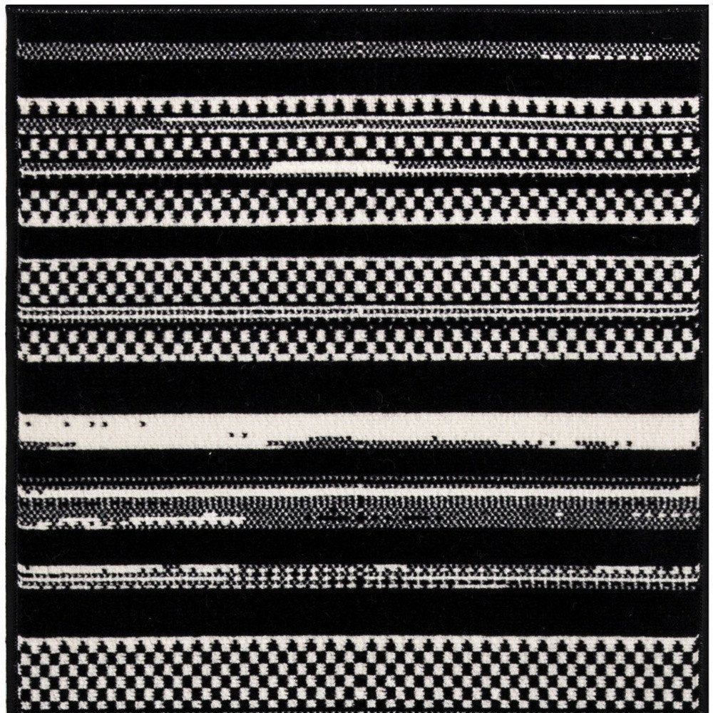 8' Black And White Striped Runner Rug
