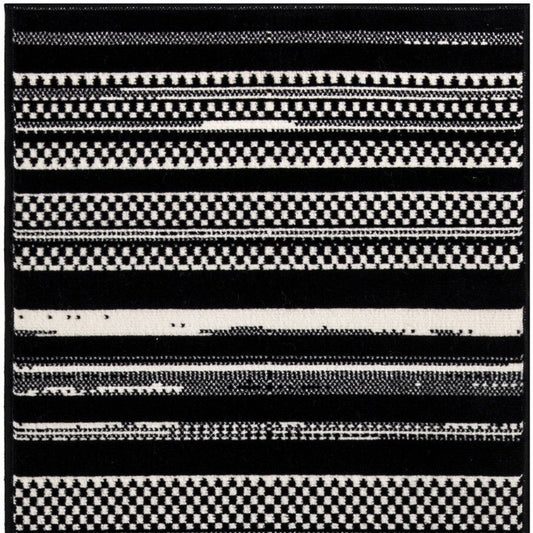 8' Black And White Striped Runner Rug