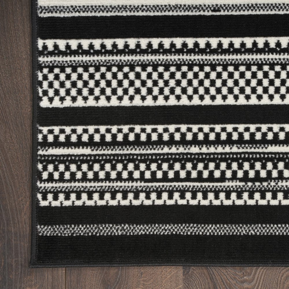 8' Black And White Striped Runner Rug
