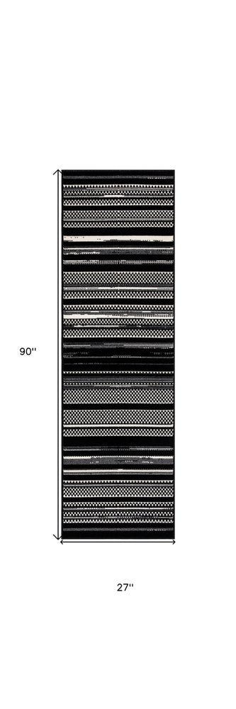 8' Black And White Striped Runner Rug