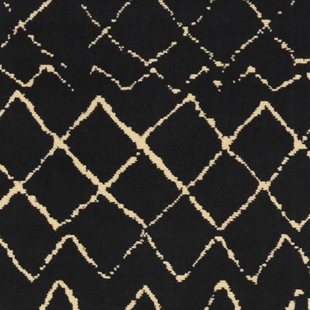 8' Black And Ivory Abstract Distressed Runner Rug