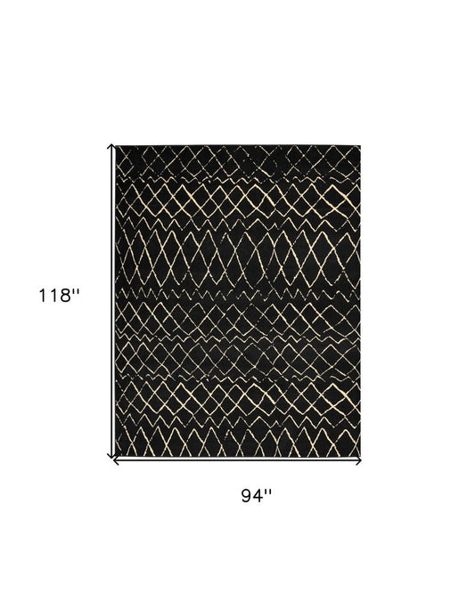 8' X 10' Black and Ivory Abstract Power Loom Distressed Area Rug