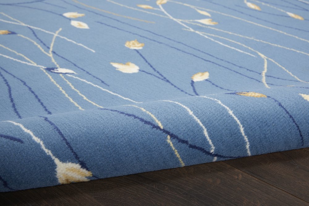 8' Blue And Beige Floral Runner Rug