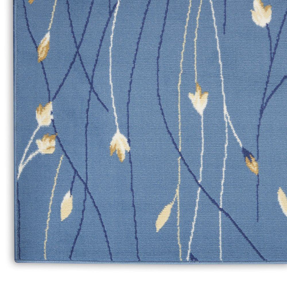 8' Blue And Beige Floral Runner Rug