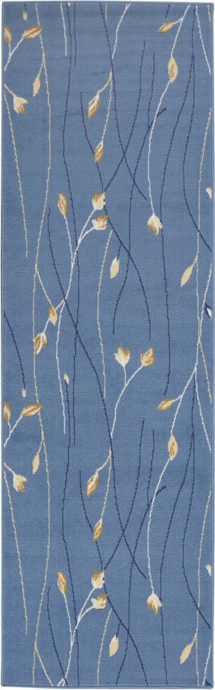 8' Blue And Beige Floral Runner Rug