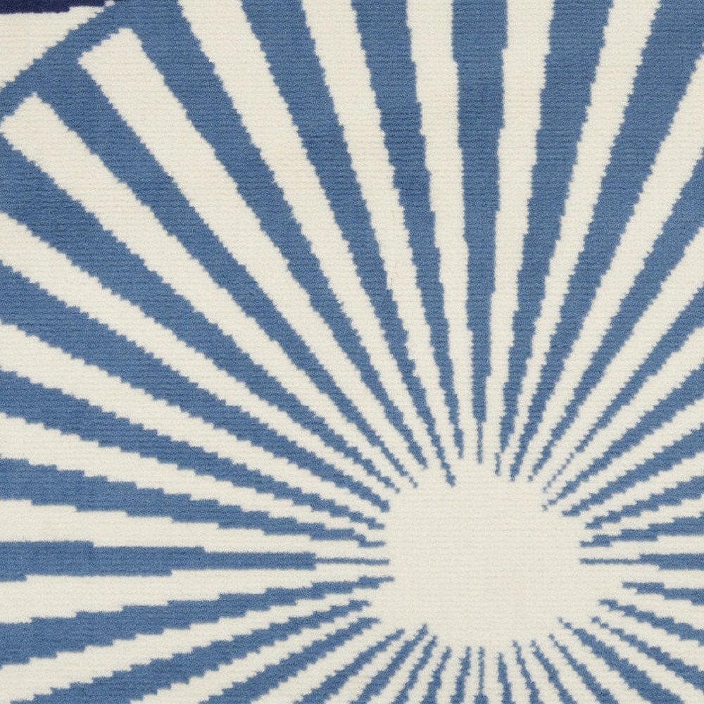 8' Blue And Ivory Geometric Runner Rug