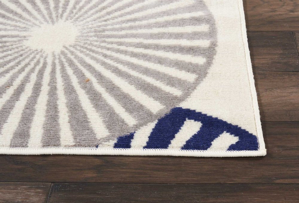 8' Blue And Ivory Geometric Runner Rug
