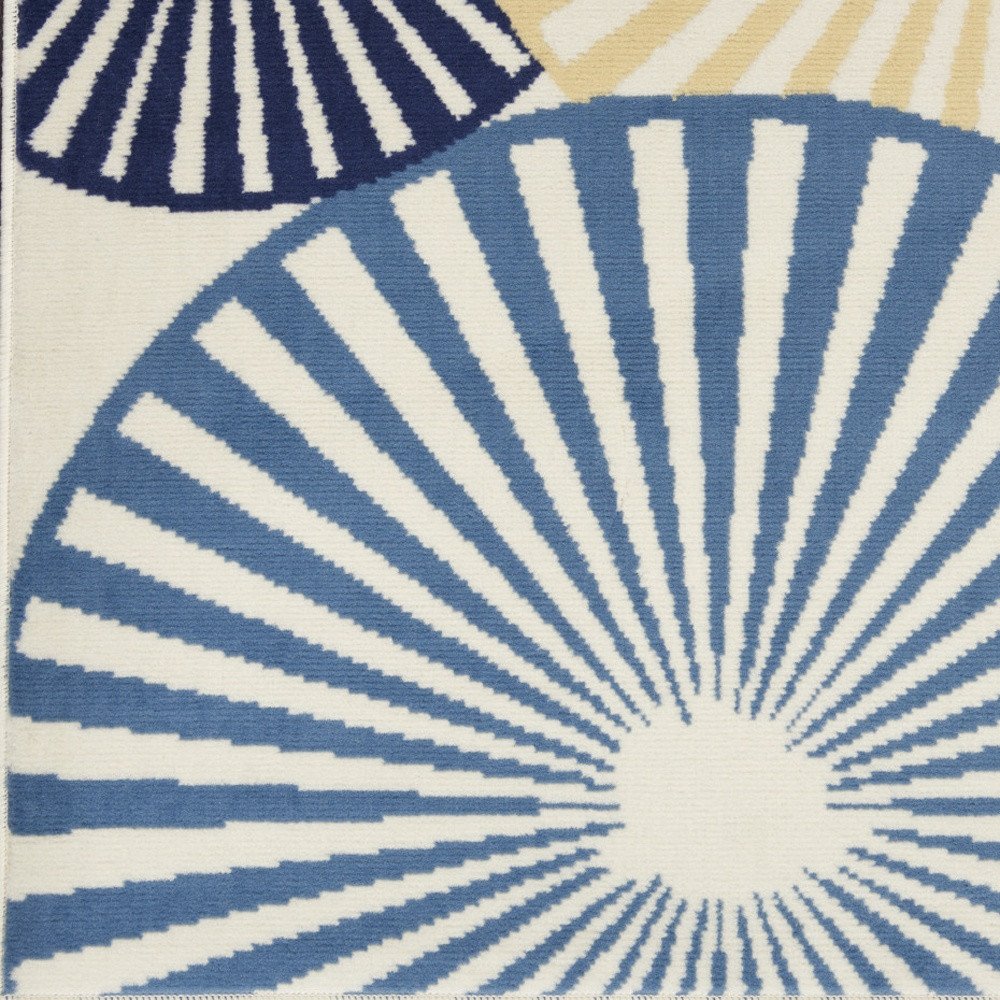 8' Blue And Ivory Geometric Runner Rug