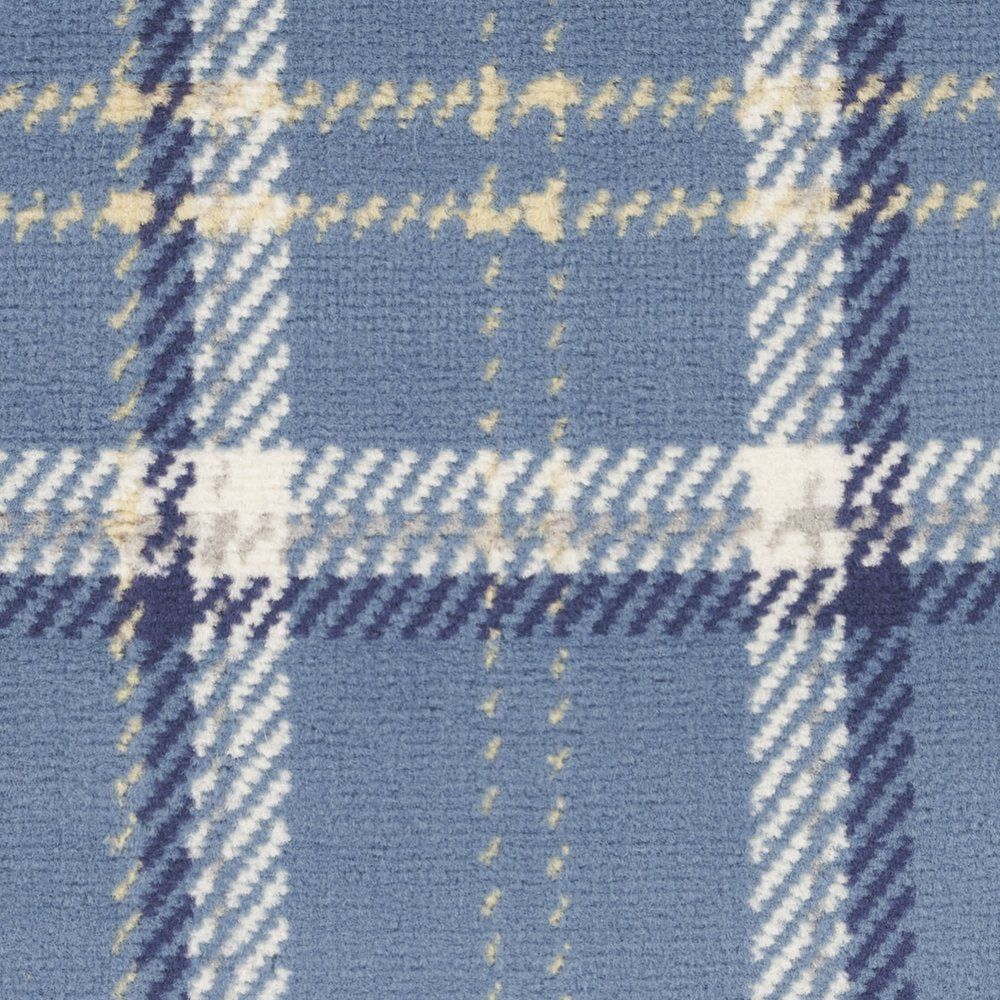 8' Blue And Beige Plaid Runner Rug