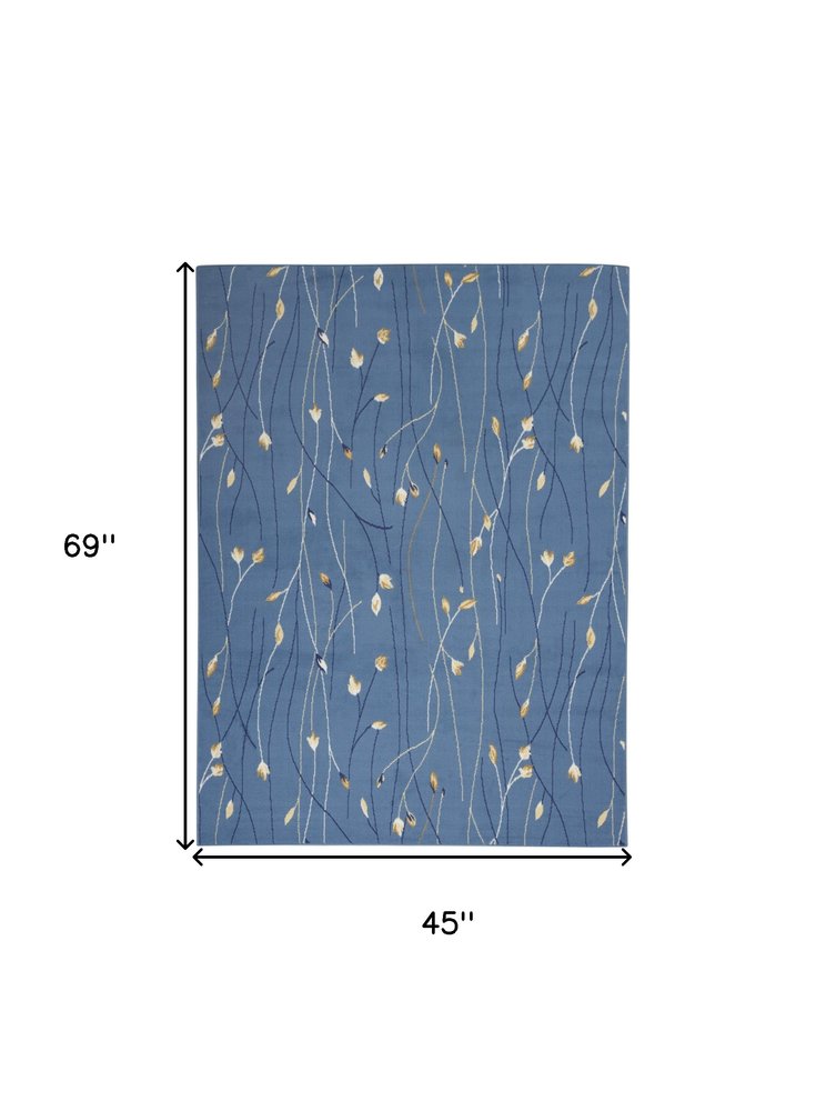 4' X 6' Blue and Beige Floral Power Loom Area Rug