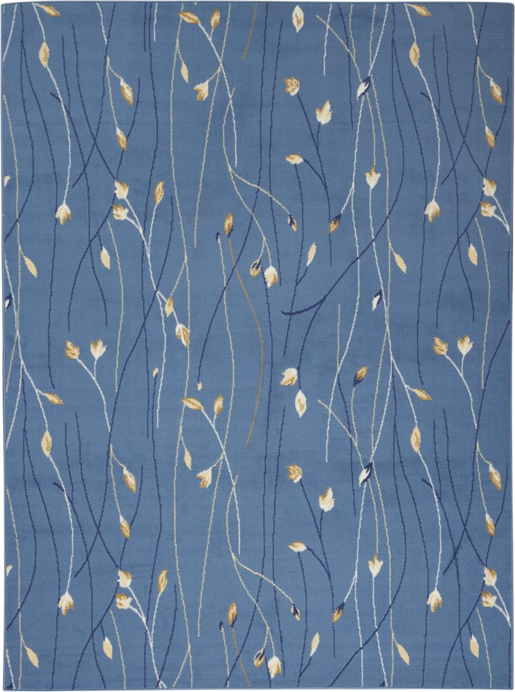 5' X 7' Blue and Beige Floral Power Loom Area Rug