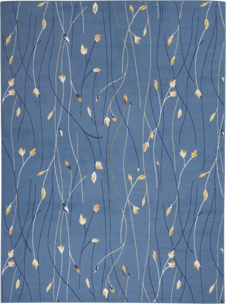 5' X 7' Blue and Beige Floral Power Loom Area Rug