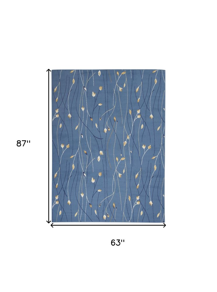 5' X 7' Blue and Beige Floral Power Loom Area Rug